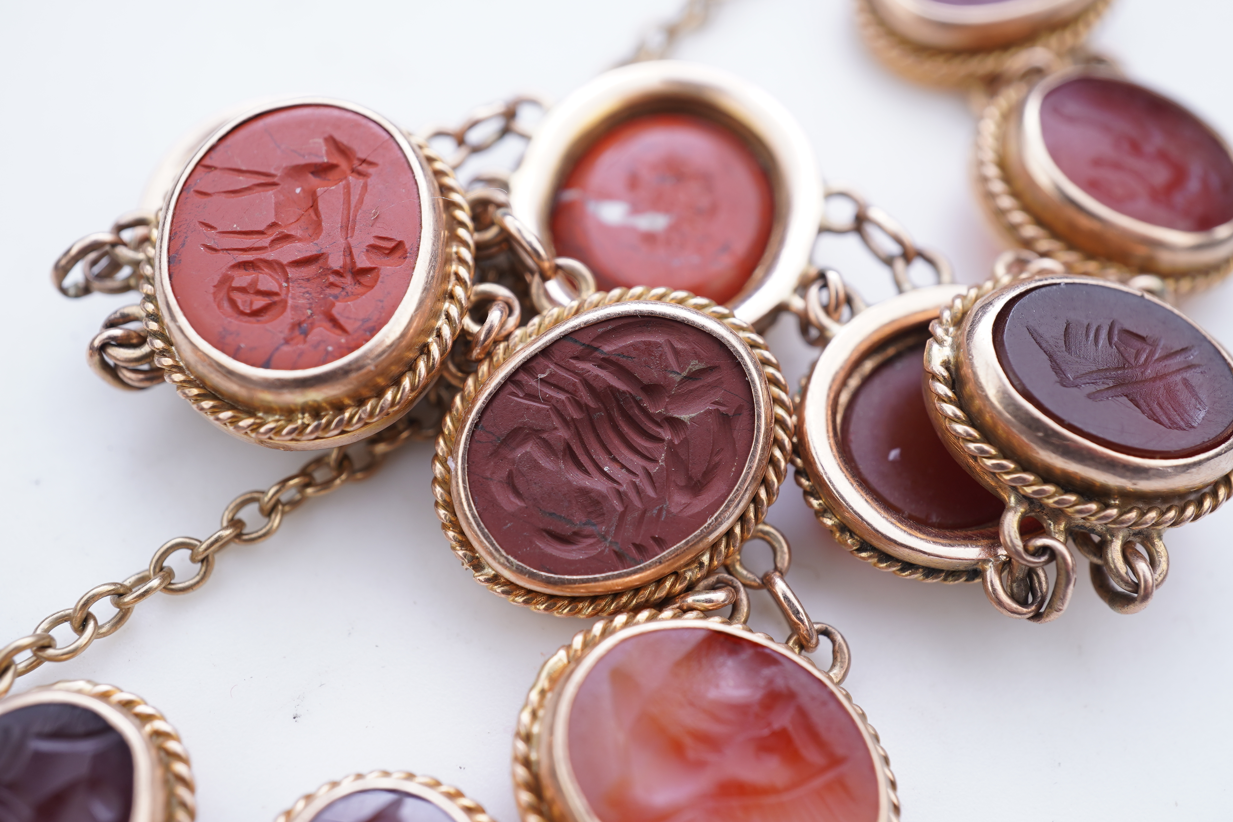 A carnelian and jasper intaglio bracelet, late 19th/early 20th century